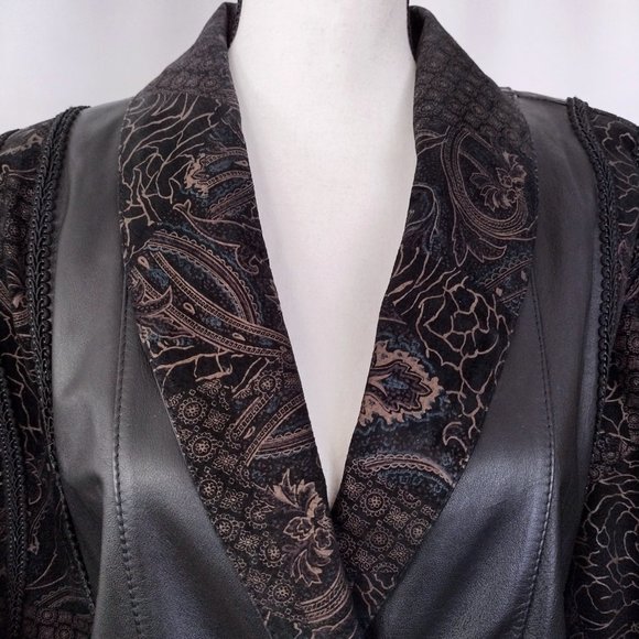 Vintage 1980s Black Leather & Suede Oversized Double Breasted Coat M /L - Picture 8 of 14